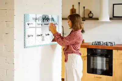 Magnetic glass dry erase board meal planner