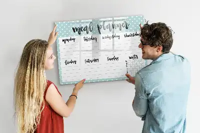 Magnetic glass dry erase board meal planner