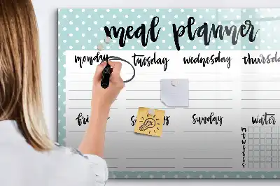 Magnetic glass dry erase board meal planner
