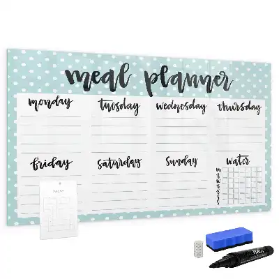 Magnetic glass dry erase board meal planner