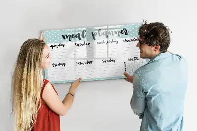 Magnetic glass dry erase board meal planner