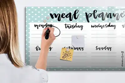 Magnetic glass dry erase board meal planner
