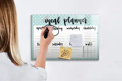 Magnetic glass dry erase board meal planner