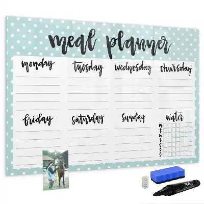 Magnetic glass dry erase board meal planner