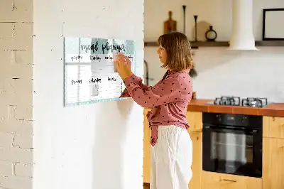 Magnetic glass dry erase board meal planner
