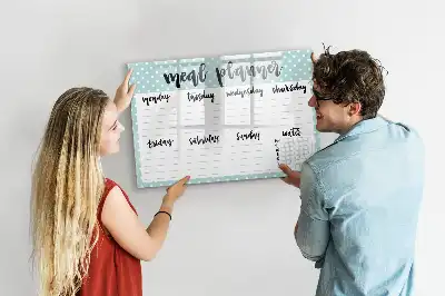 Magnetic glass dry erase board meal planner