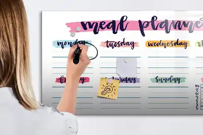 Magnetic glass dry erase board weekly menu planner