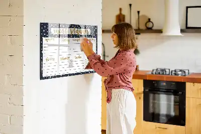 Magnetic glass dry erase board meal planner with stars design