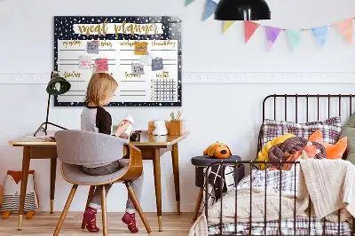 Magnetic glass dry erase board meal planner with stars design