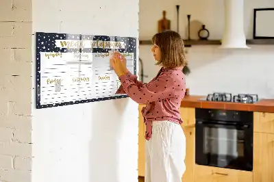 Magnetic glass dry erase board meal planner with stars design