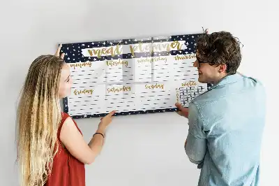 Magnetic glass dry erase board meal planner with stars design