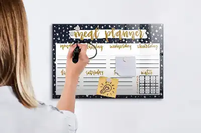 Magnetic glass dry erase board meal planner with stars design