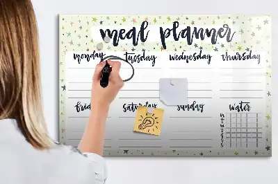 Magnetic marker board with weekly menu and stars motif