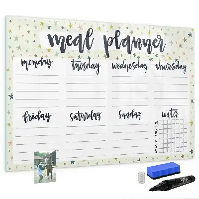 Magnetic marker board with weekly menu and stars motif