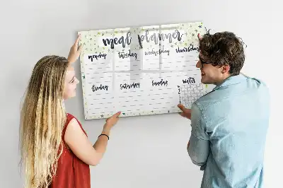 Magnetic marker board with weekly menu and stars motif