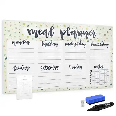 Magnetic marker board with weekly menu and stars motif