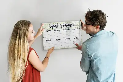 Magnetic marker board with weekly menu and stars motif