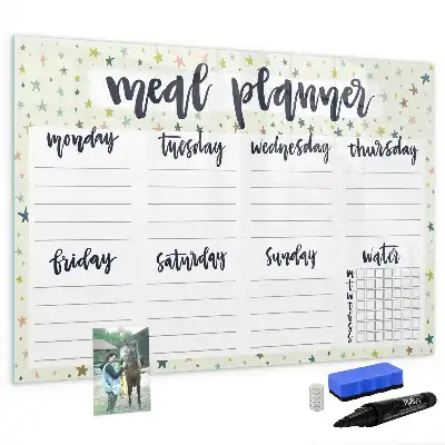 Magnetic marker board with weekly menu and stars motif
