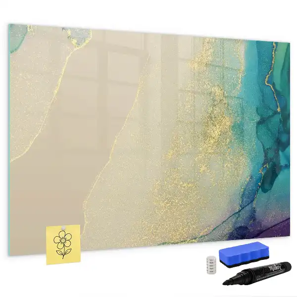 Magnetic glass dry erase board in a colorful marble finish