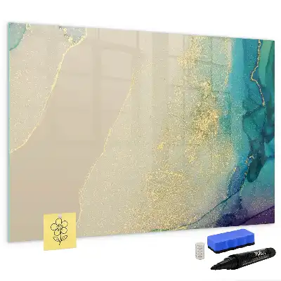 Magnetic glass dry erase board in a colorful marble finish