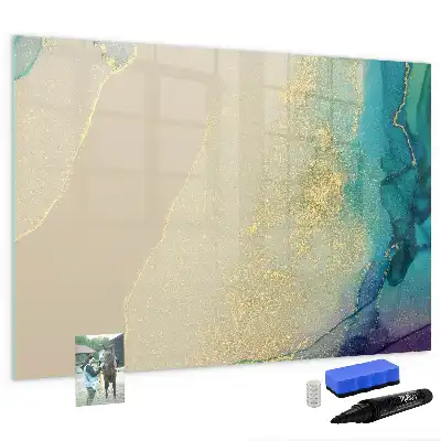 Magnetic glass dry erase board in a colorful marble finish