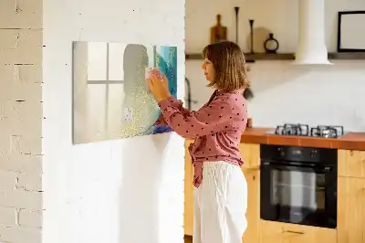 Magnetic glass dry erase board in a colorful marble finish