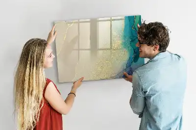 Magnetic glass dry erase board in a colorful marble finish