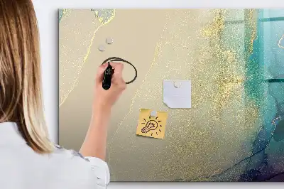 Magnetic glass dry erase board in a colorful marble finish