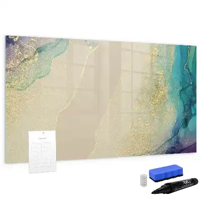 Magnetic glass dry erase board in a colorful marble finish