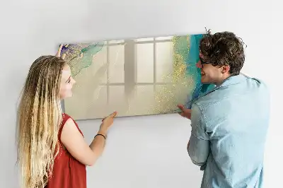 Magnetic glass dry erase board in a colorful marble finish