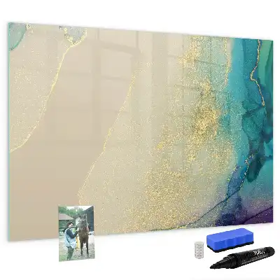 Magnetic glass dry erase board in a colorful marble finish