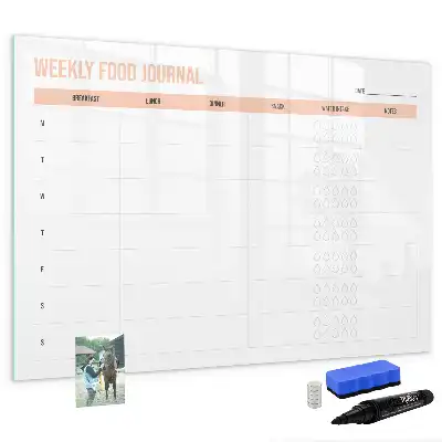 Weekly meal planner magnetic glass dry erase board