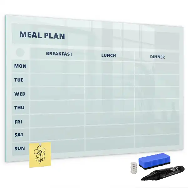 Magnetic glass dry erase board pastel meal planner