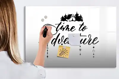 Magnetic glass dry erase board Time for adventure design