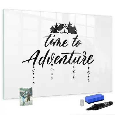 Magnetic glass dry erase board Time for adventure design
