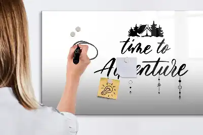 Magnetic glass dry erase board Time for adventure design