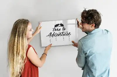 Magnetic glass dry erase board Time for adventure design
