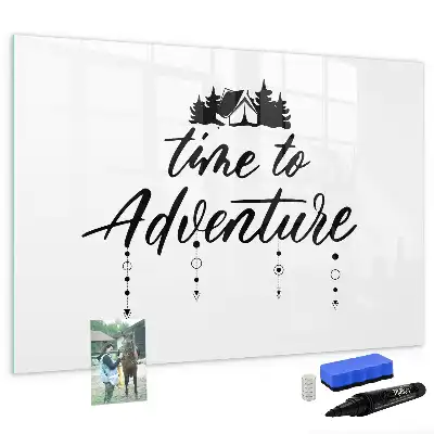 Magnetic glass dry erase board Time for adventure design