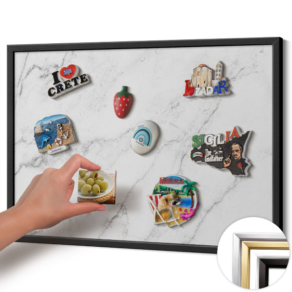 Magnetic board with black frame Delicate light marble