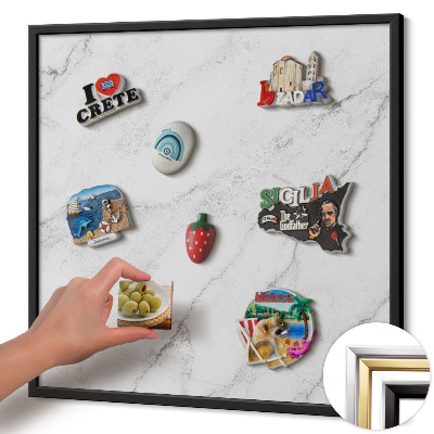 Magnetic board with black frame Delicate light marble