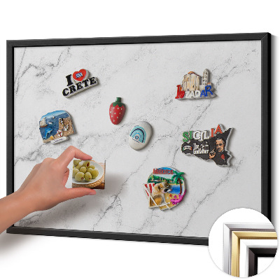 Magnetic board with black frame Delicate light marble