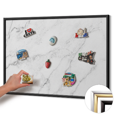 Magnetic board with black frame Delicate light marble