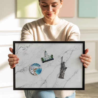 Magnetic board with black frame Delicate light marble