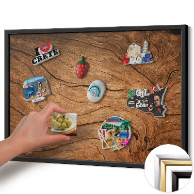Magnetic board with black frame Cracked wood texture