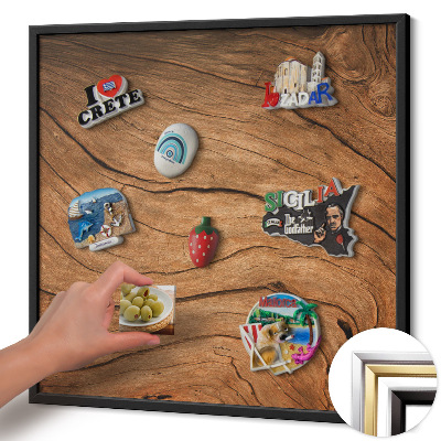 Magnetic board with black frame Cracked wood texture