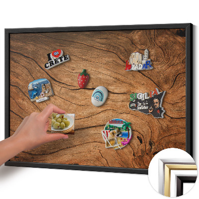 Magnetic board with black frame Cracked wood texture