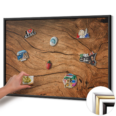 Magnetic board with black frame Cracked wood texture