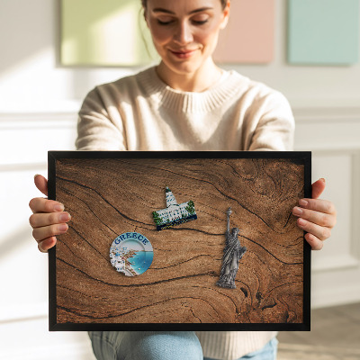 Magnetic board with black frame Cracked wood texture