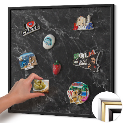 Magnetic board with black frame Elegant black marble