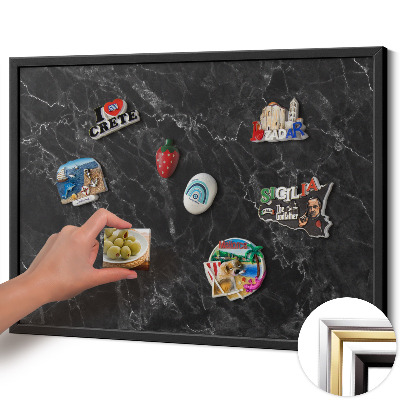 Magnetic board with black frame Elegant black marble